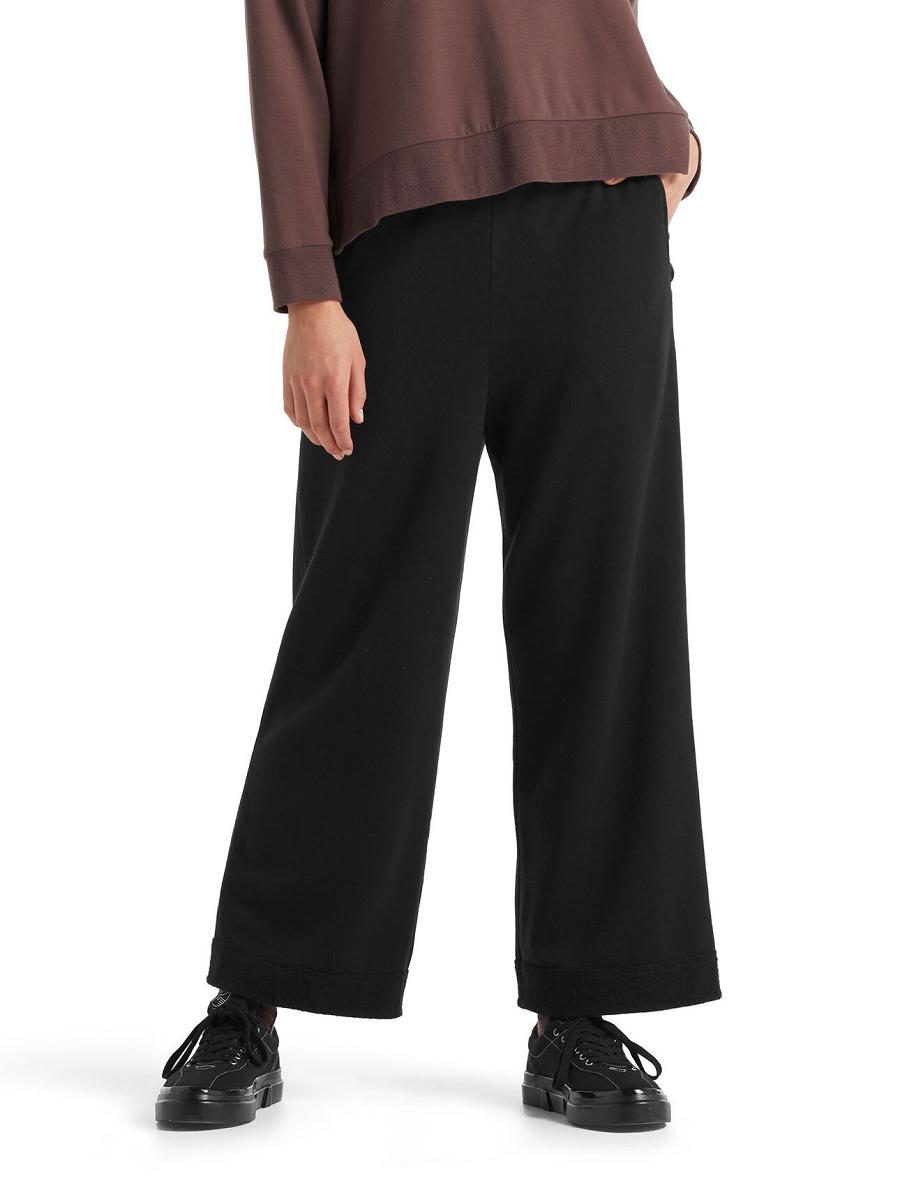 Women\'s Icebreaker RealFleece™ Merino Dalston Wide Pants Black | CA 1429JPQJ